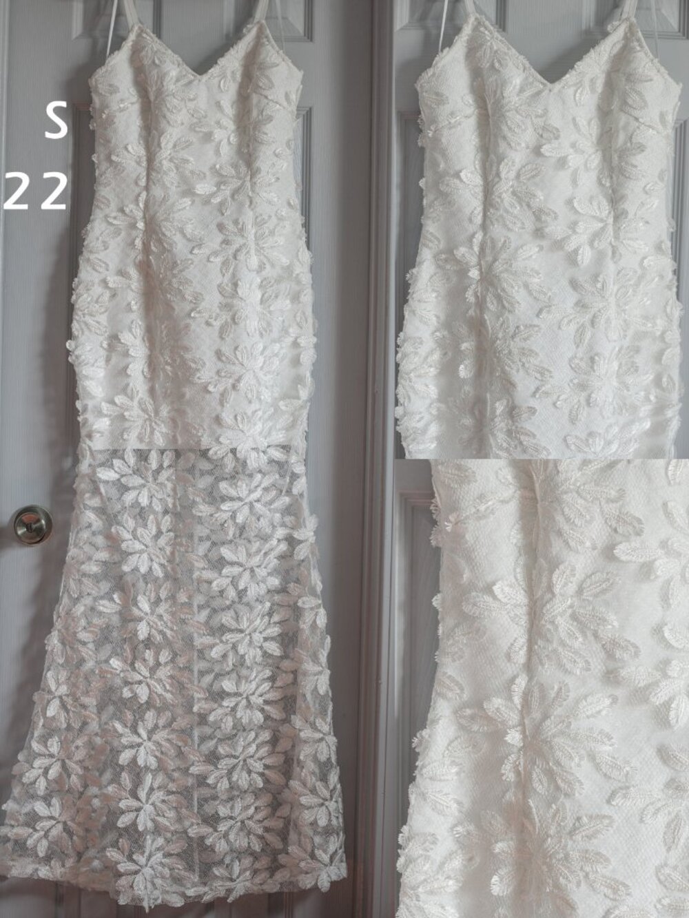 White 3D Floral Lace Maxi Dress size S Bridal bride beach wedding boho, new with - Picture 2 of 16